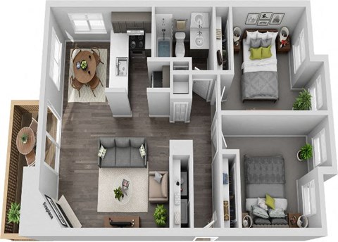 Floor plan for 2 beds, 1 bath, 890 sqft